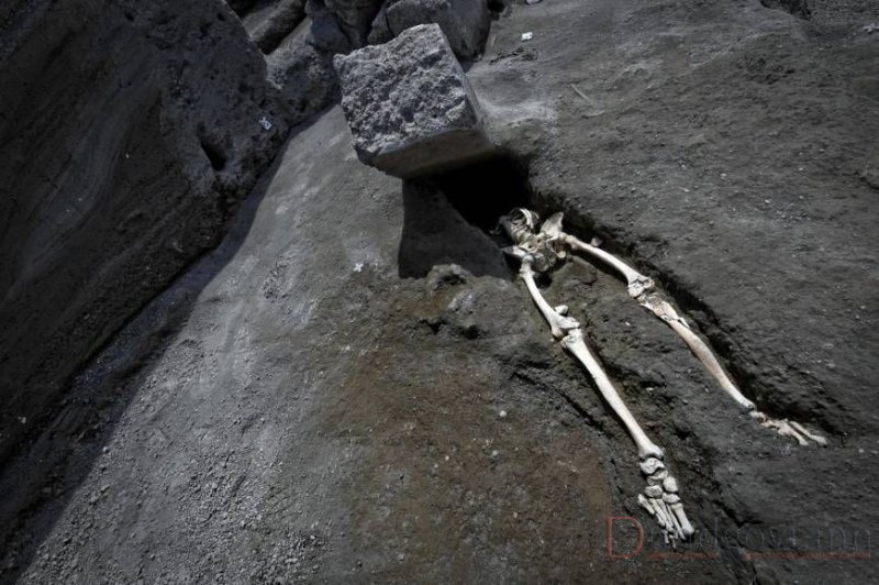 Помпейн балгасанд галт уулын дэлбэрэлтээс зугтаж яваад чулуунд дарагдаж үхсэн хүний араг яс олджээ